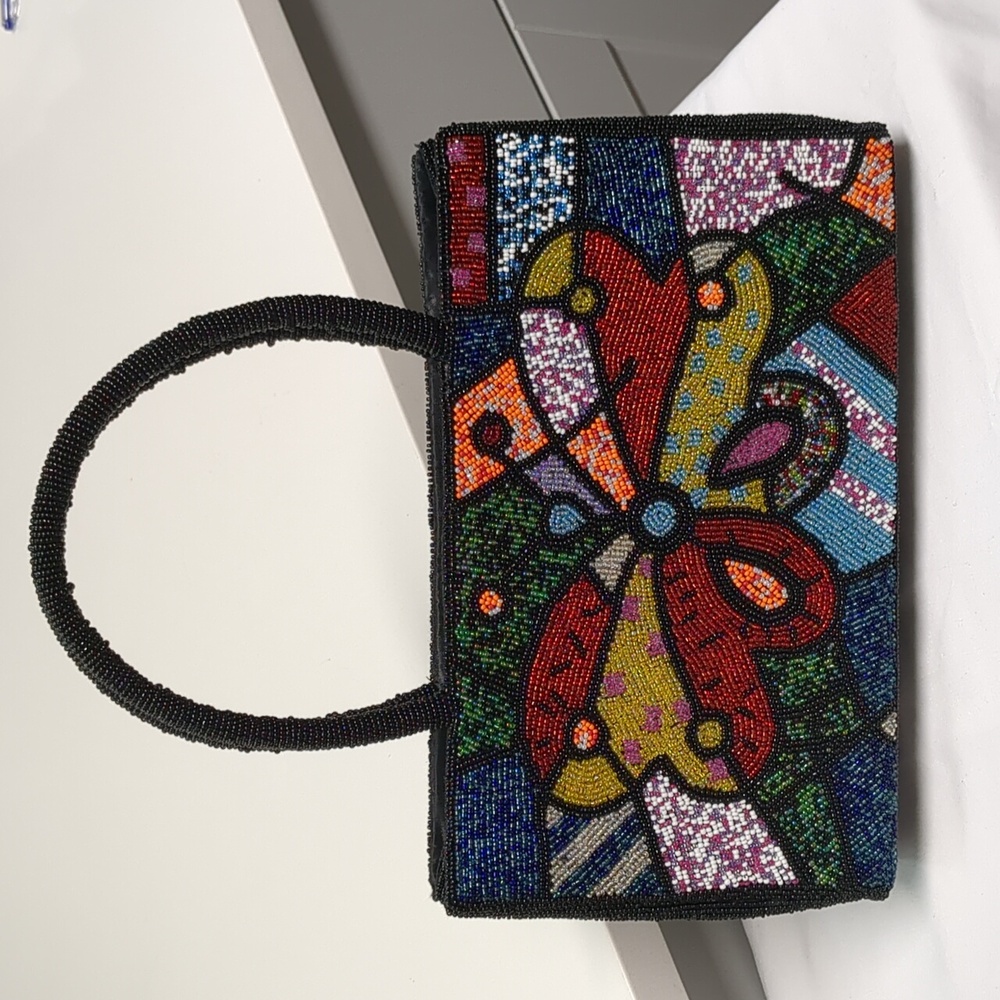 Rare Colorful Beaded Butterfly Statement Handbag Glam Art Purse Boho Luxe Chic